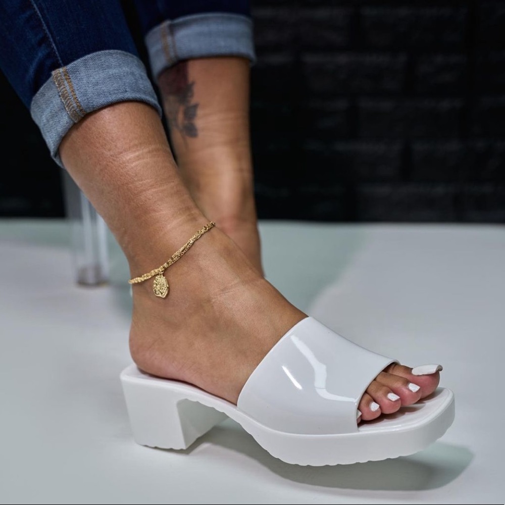 Barbie slip on mules white